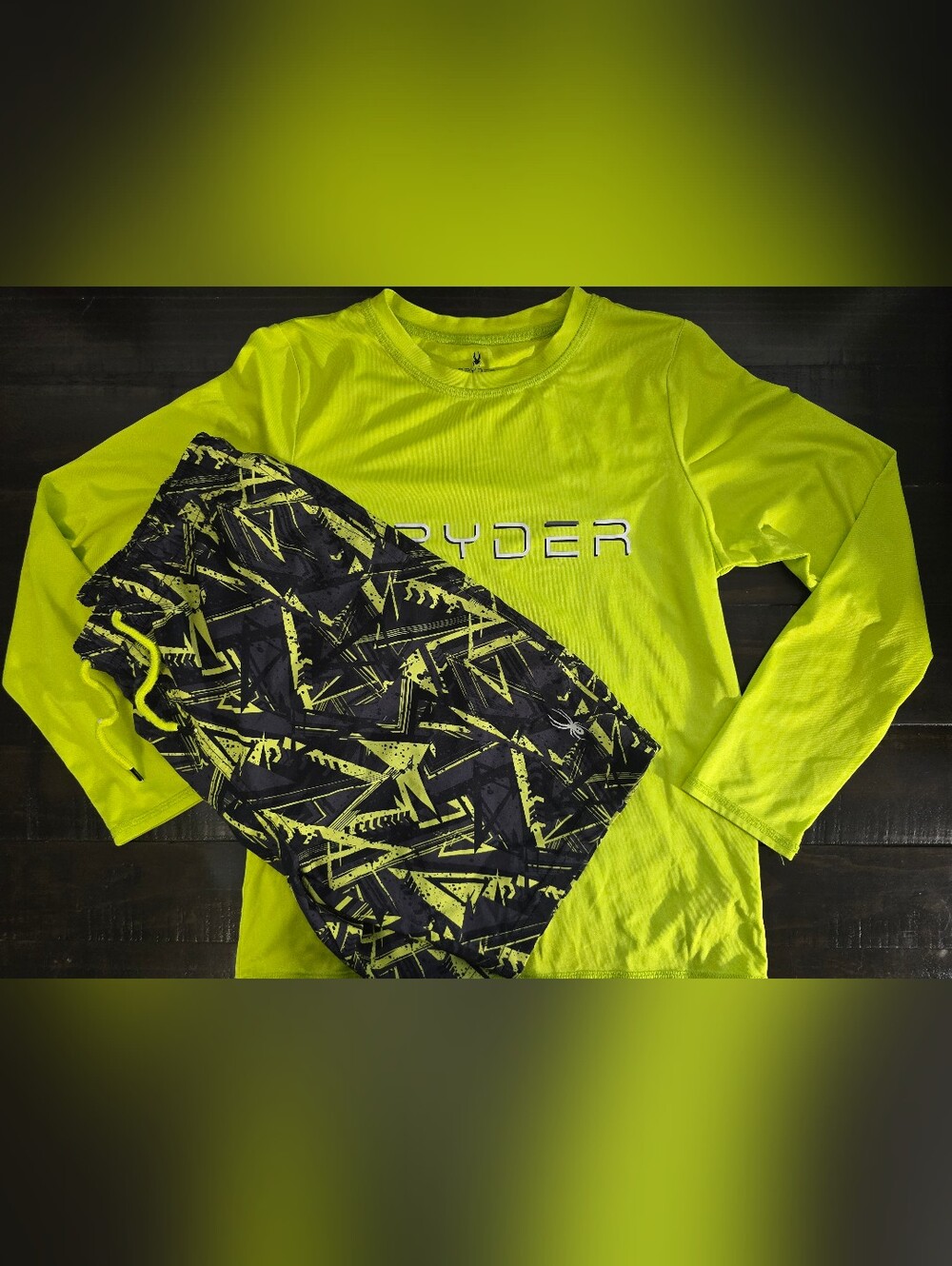 Boys Spyder Neon Yellow Tee with Black and Neon Yellow Graphic Shorts